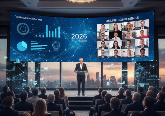 Steve Mills presenting at an online conference with a large audience of business professionals joining remotely