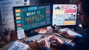 computer monitor with green sign that says what is web